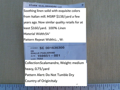 Scalamandre Isi Giallo Paglierino Straw Yellow 100% Linen MSRP USD 138/yd Old World Weavers