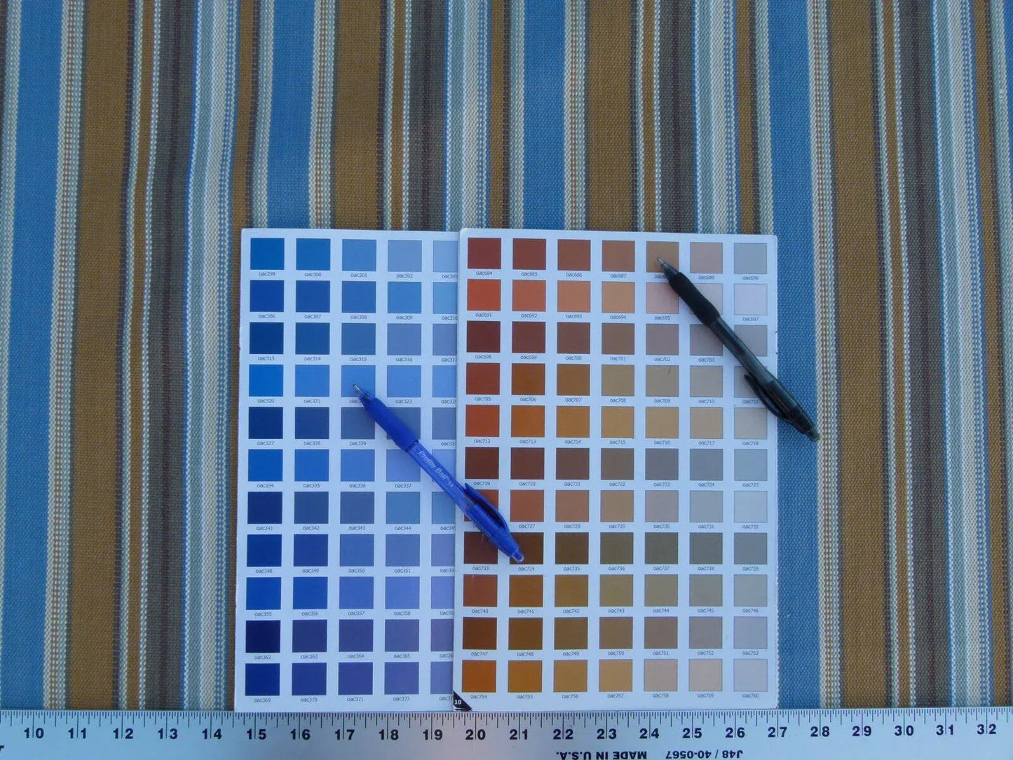 Scalamandre wyke Blue/multi Brown White Aqua  Old World Weavers Heavy Cotton Stripe MSRP USD 132/y