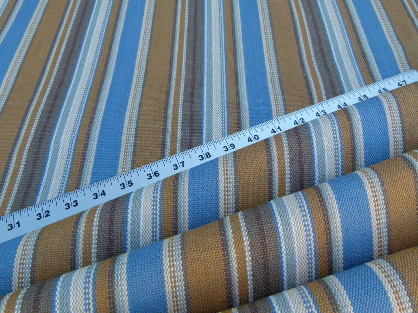 Scalamandre wyke Blue/multi Brown White Aqua  Old World Weavers Heavy Cotton Stripe MSRP USD 132/y