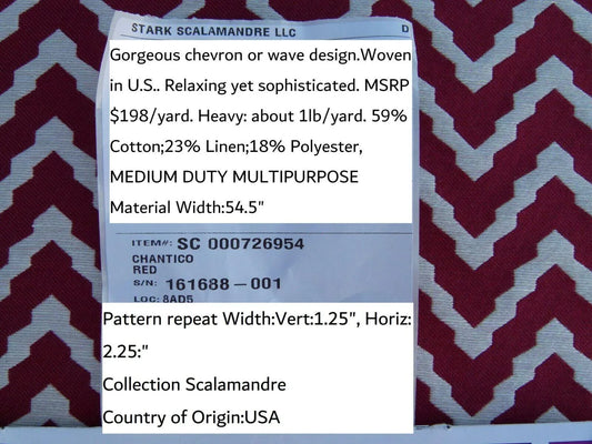 Scalamandre Chantico Chevron Lattice Red White Linen Cotton Woven  Old World Weavers Chevron MSRP USD 198/Y
