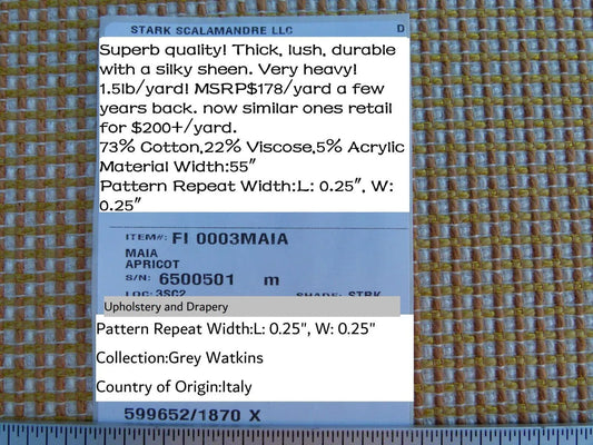 Scalamandre Maia Grey Watkins Apricot Orange Gold Cream Chenille MSRP USD 178/yard