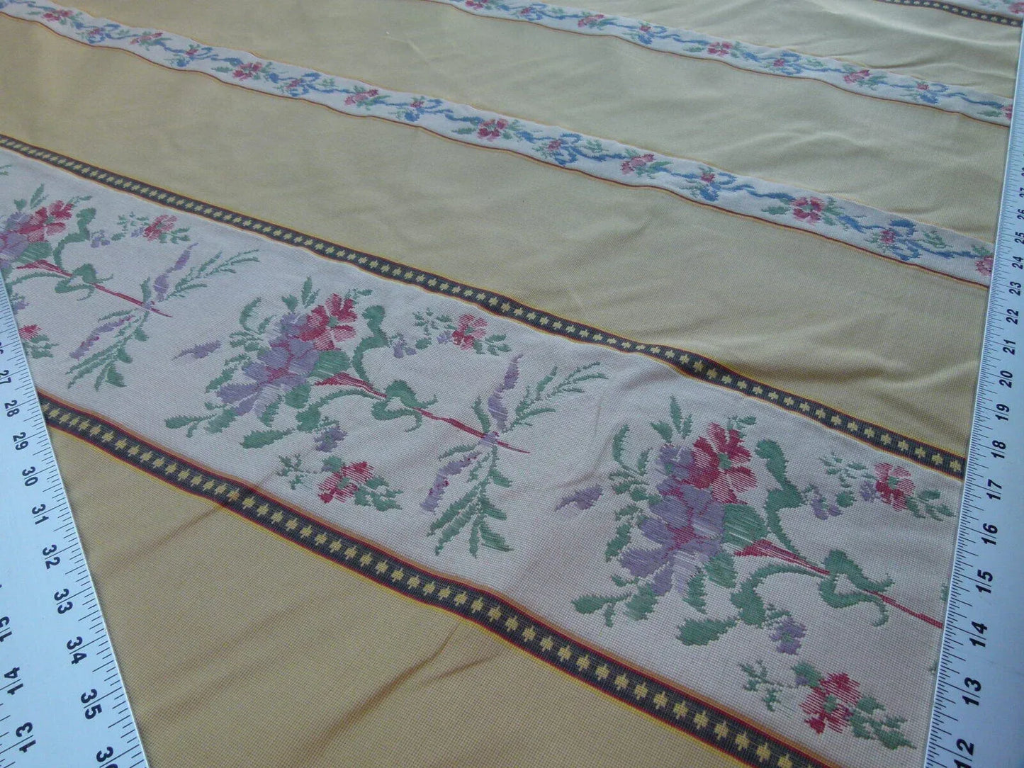 By Yd Scalamandre Fonthill  Josephine Multi Sand Yellow White  Cotton Floral Stripe Neoclassical MSRP USD 204/Y