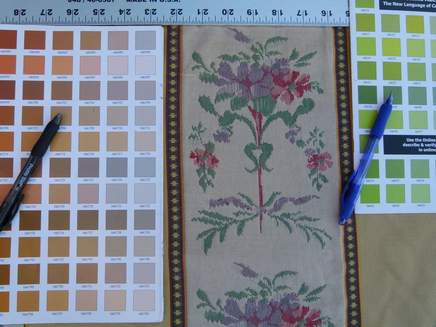 By Yd Scalamandre Fonthill  Josephine Multi Sand Yellow White  Cotton Floral Stripe Neoclassical MSRP USD 204/Y