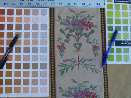 By Yd Scalamandre Fonthill  Josephine Multi Sand Yellow White  Cotton Floral Stripe Neoclassical MSRP USD 204/Y