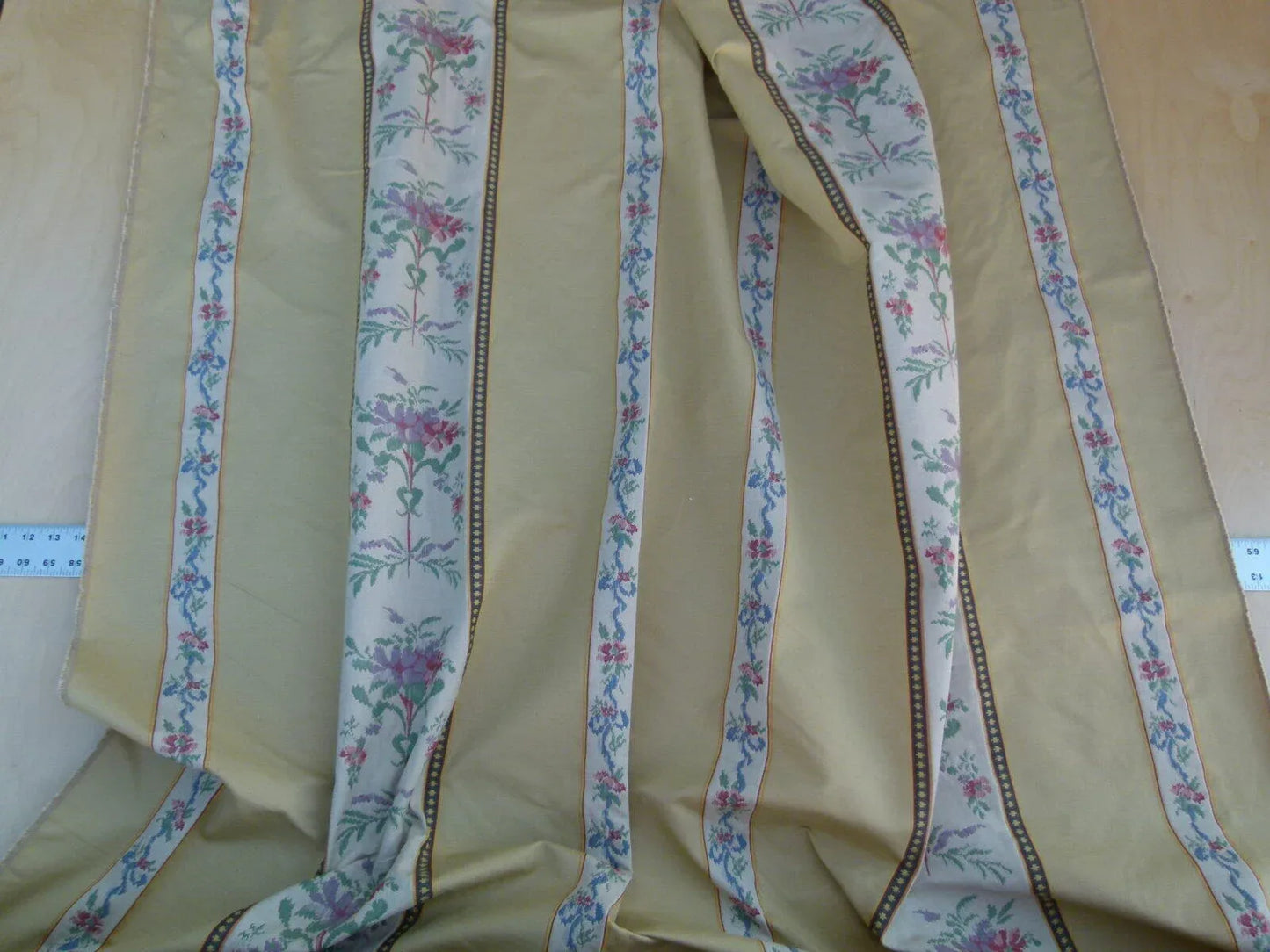 By Yd Scalamandre Fonthill  Josephine Multi Sand Yellow White  Cotton Floral Stripe Neoclassical MSRP USD 204/Y