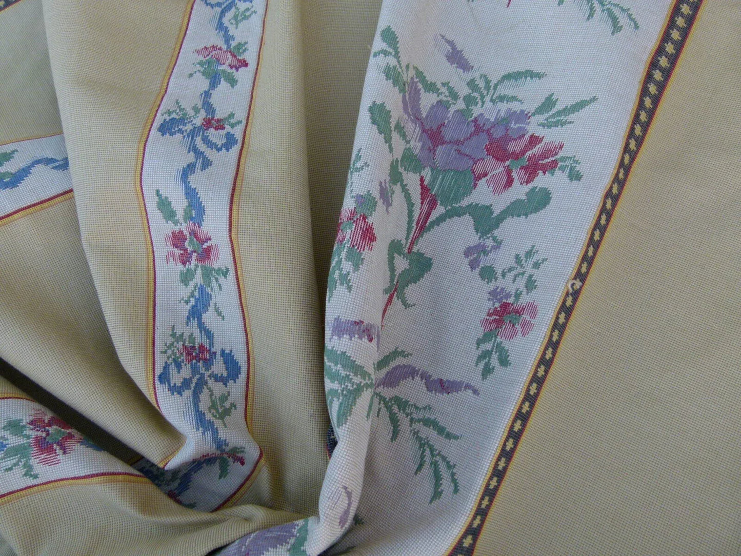 By Yd Scalamandre Fonthill  Josephine Multi Sand Yellow White  Cotton Floral Stripe Neoclassical MSRP USD 204/Y