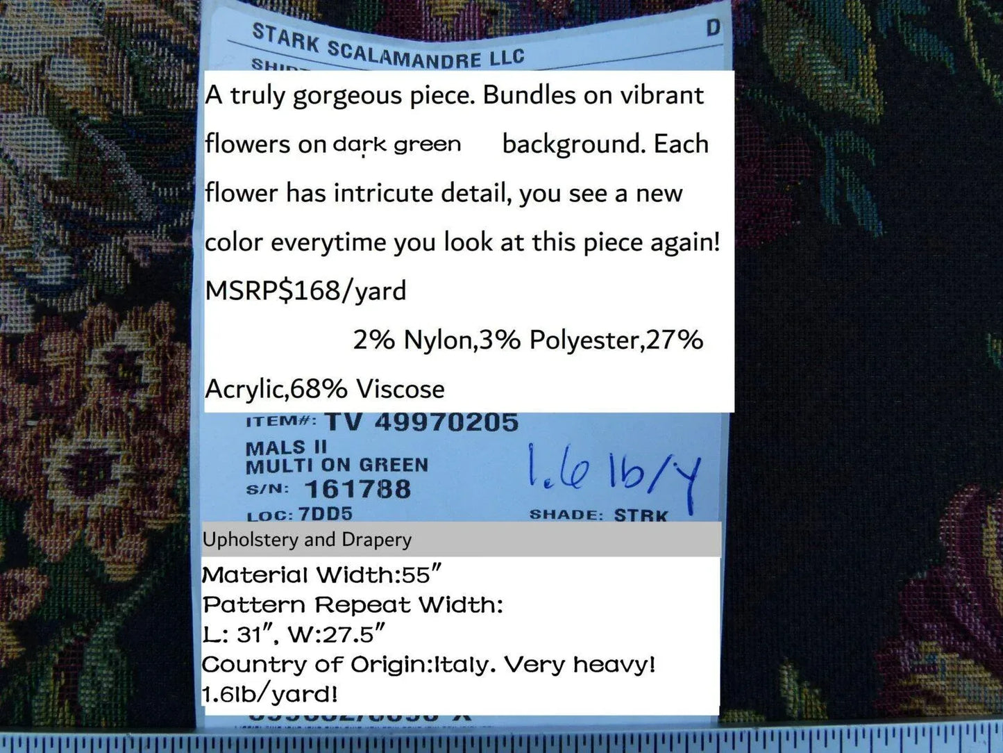 Scalamandre Mals II Multi On Green Tulip Peony Rose Bouquet Old World Weavers Tapestry MSRP USD 168/y