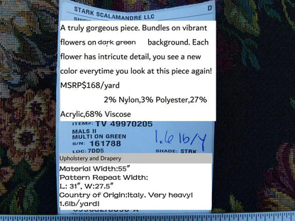 Scalamandre Mals II Multi On Green Tulip Peony Rose Bouquet Old World Weavers Tapestry MSRP USD 168/y