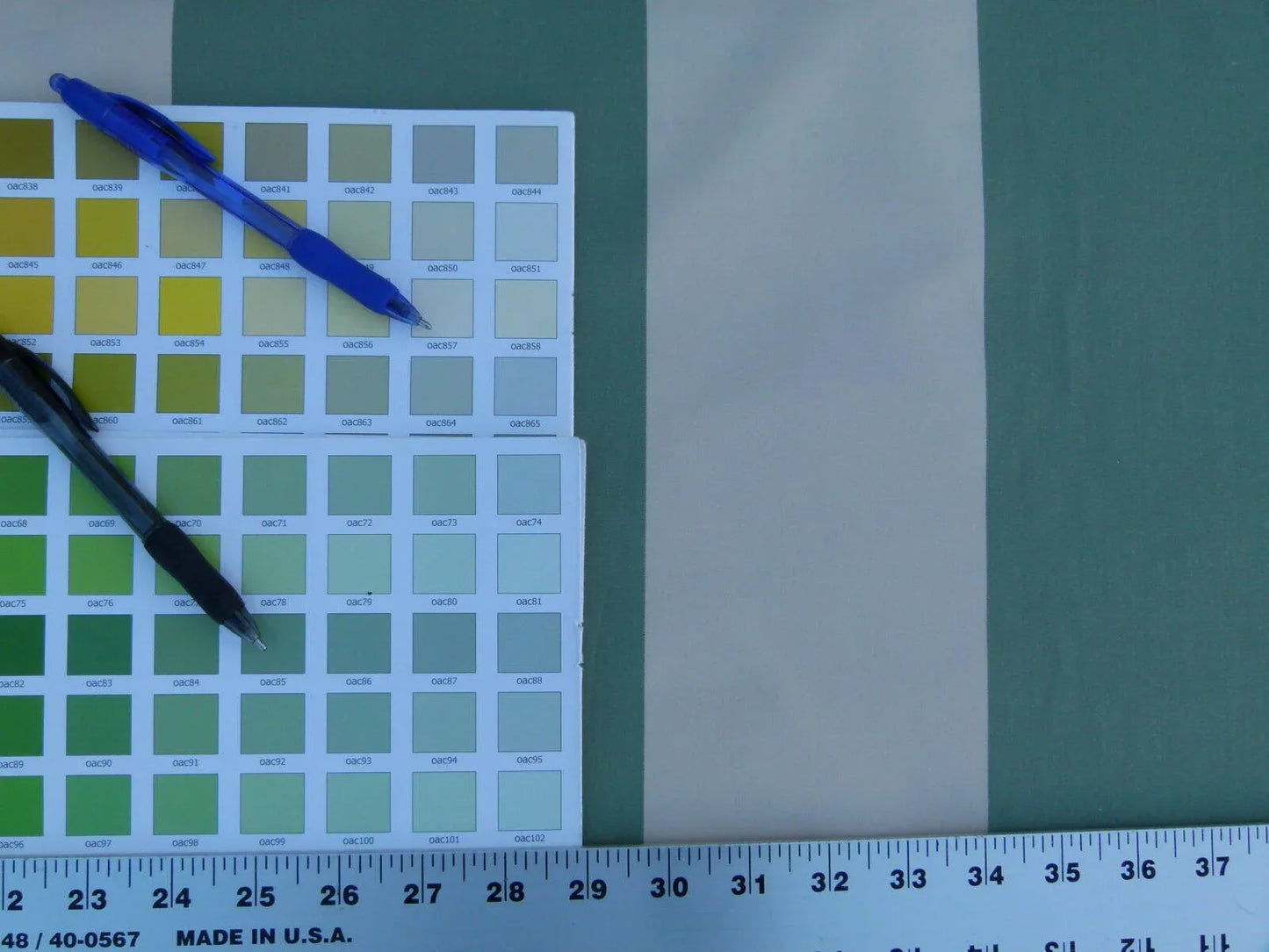 Scalamandre " Vertical Faille Stripe " in Special Green &amp; Cream Cotton Satin Old World Weavers MSRP USD 228/Y