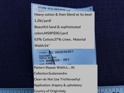 Scalamandre Caleido Viola Scuro Deep Purple Cotton Linen  Old World Weavers Heavy MSRP USD 120/y