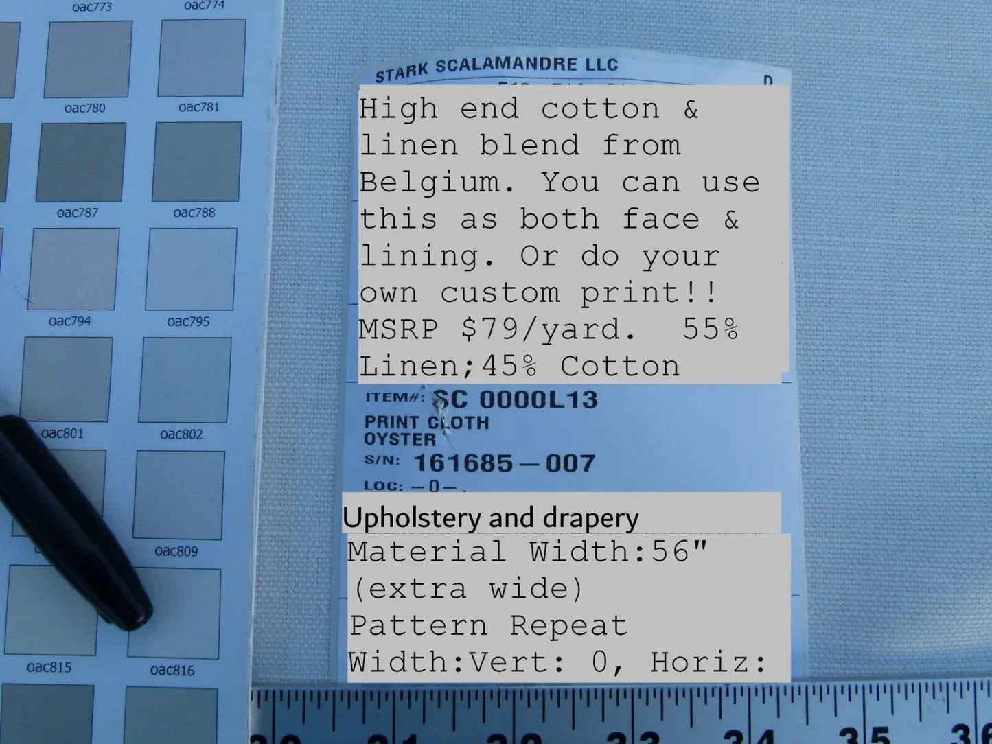 Scalamandre  Print Cloth Oyster White  Linen Cotton MSRP USD 79/Y  Old World Weavers