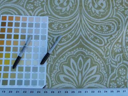 Scalamandre Rodinia Grass Green Creame White Organic Cotton Classic Damask Chenille Old World Weavers MSRP USD 168