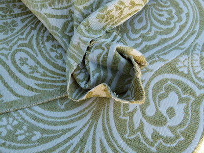 Scalamandre Rodinia Grass Green Creame White Organic Cotton Classic Damask Chenille Old World Weavers MSRP USD 168