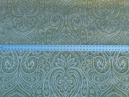 Scalamandre Rodinia Grass Green Creame White Organic Cotton Classic Damask Chenille Old World Weavers MSRP USD 168