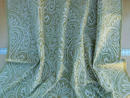 Scalamandre Rodinia Grass Green Creame White Organic Cotton Classic Damask Chenille Old World Weavers MSRP USD 168