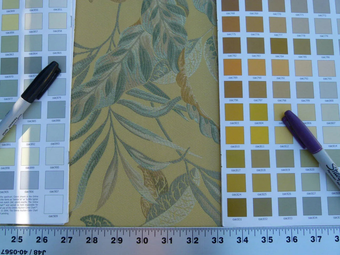 Scalamandre Old World Weavers Foliage Green Tropical Leaves Spectacular Lampas Yellow Gold MSRP USD 296/Y