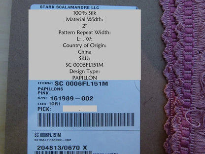 By Yard Scalamandre Papillons Pink Silk Loop Fringe MSRP USD 98/Y