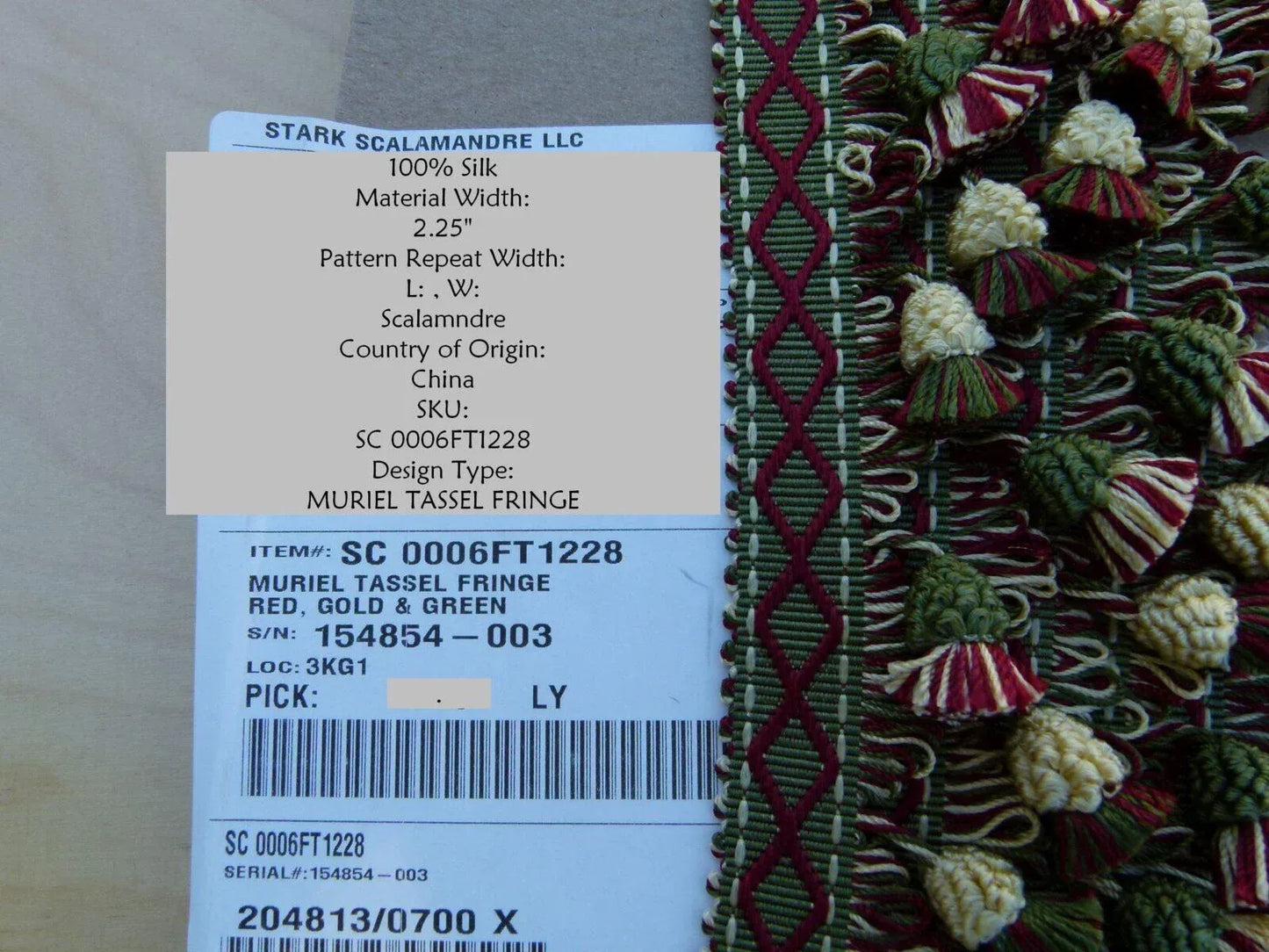 By Yard Scalamandre Muriel Silk Tassel Fringe Red Gold Green MSRP USD 159/Y