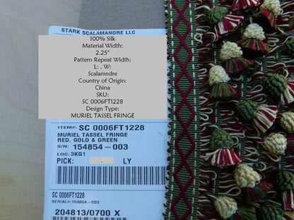 By Yard Scalamandre Muriel Silk Tassel Fringe Red Gold Green MSRP USD 159/Y