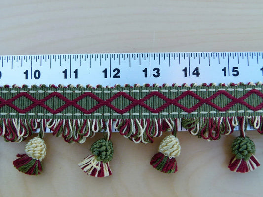 By Yard Scalamandre Muriel Silk Tassel Fringe Red Gold Green MSRP USD 159/Y
