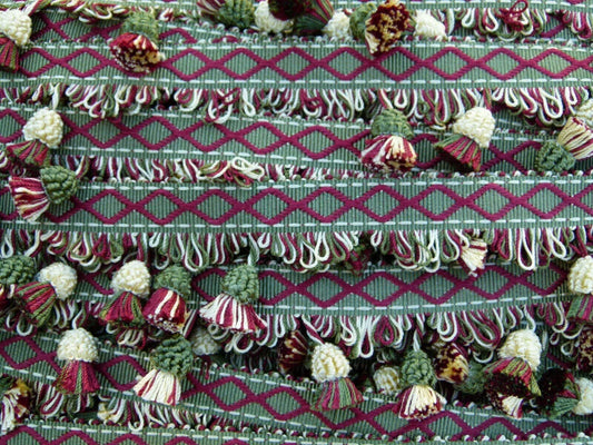 By Yard Scalamandre Muriel Silk Tassel Fringe Red Gold Green MSRP USD 159/Y