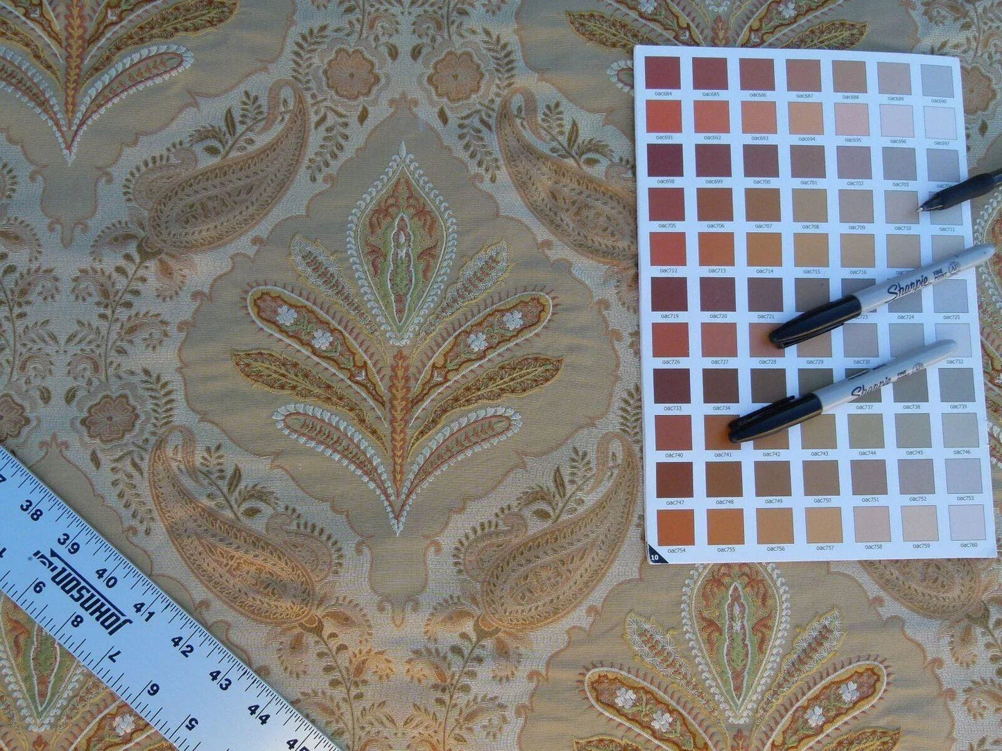 Scalamandre Old World Weavers Darani Silk Damask+embroidery Antique Gold MSRP USD 436/Y