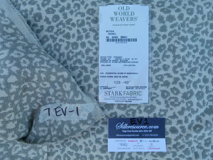 7 Ev1 Scalamandre 2.4y Kitten Nickel Grey Leopard Woven Reversible Cotton Linen MSRP USD 298/y
