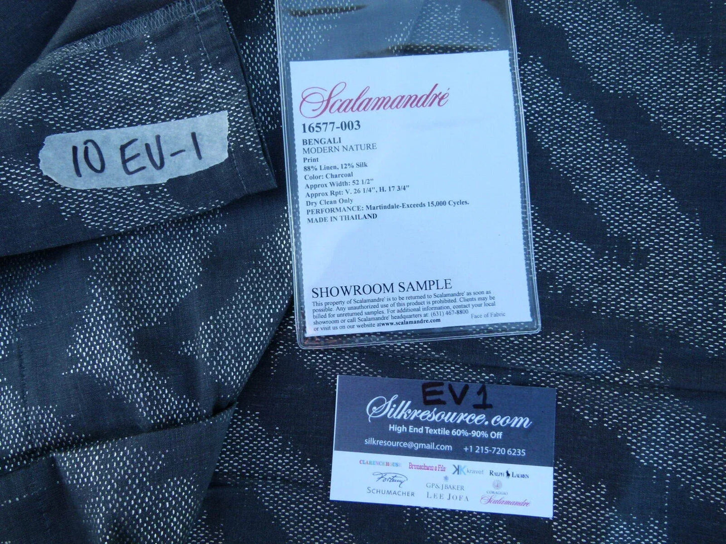 10 Ev1 2y Scalamandre Bengali Modern Nature Dark Grey Silk Linen Animal Skin Tiger Print