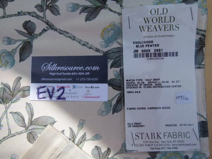 15 Ev2 1.2y Scalamandre Knollwood Blue Pewter Cherry Blossom Print Silk
