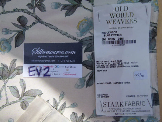 15 Ev2 1.2y Scalamandre Knollwood Blue Pewter Cherry Blossom Print Silk