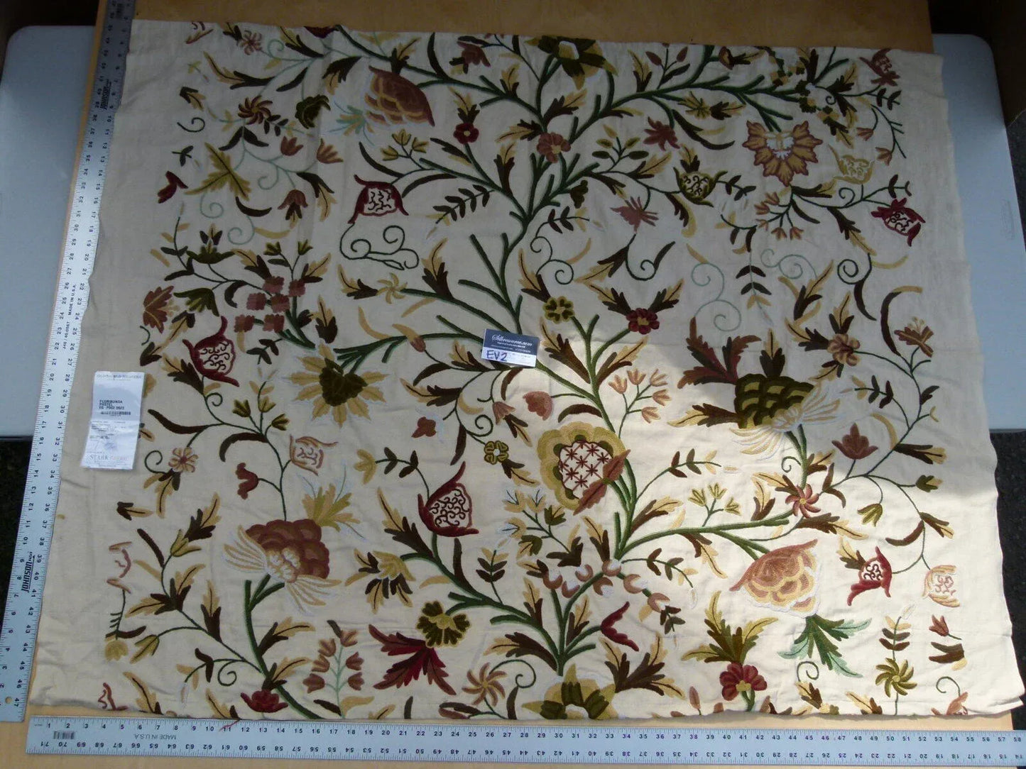 21 Ev2 1.2y Scalamandre Floribunda Pastel Green Brown Cotton Wool Embroidery MSRP USD 400+/Y