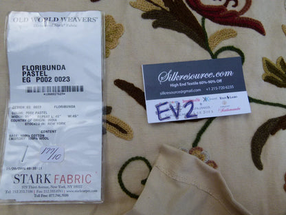 21 Ev2 1.2y Scalamandre Floribunda Pastel Green Brown Cotton Wool Embroidery MSRP USD 400+/Y