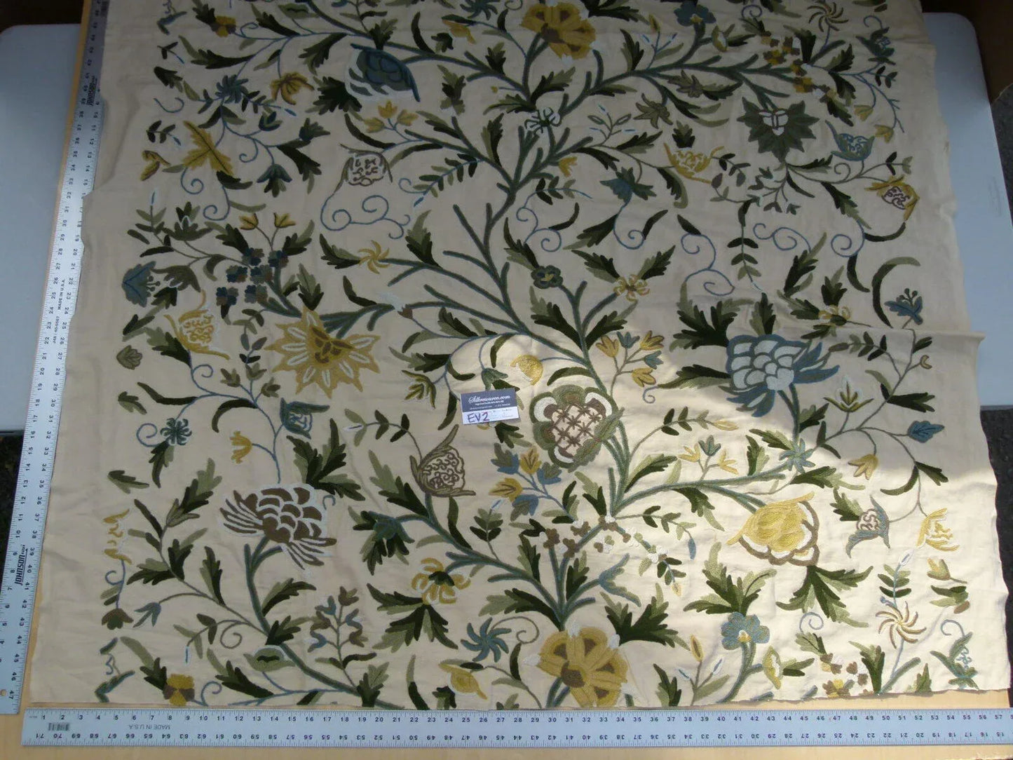 22 Ev2 1.2y Scalamandre Floribunda Blue Green Gold Cotton Wool Crewel Flora Hand Embroidery MSRP USD400+/Y