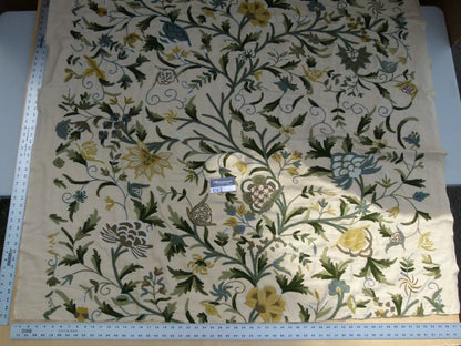 22 Ev2 1.2y Scalamandre Floribunda Blue Green Gold Cotton Wool Crewel Flora Hand Embroidery MSRP USD400+/Y