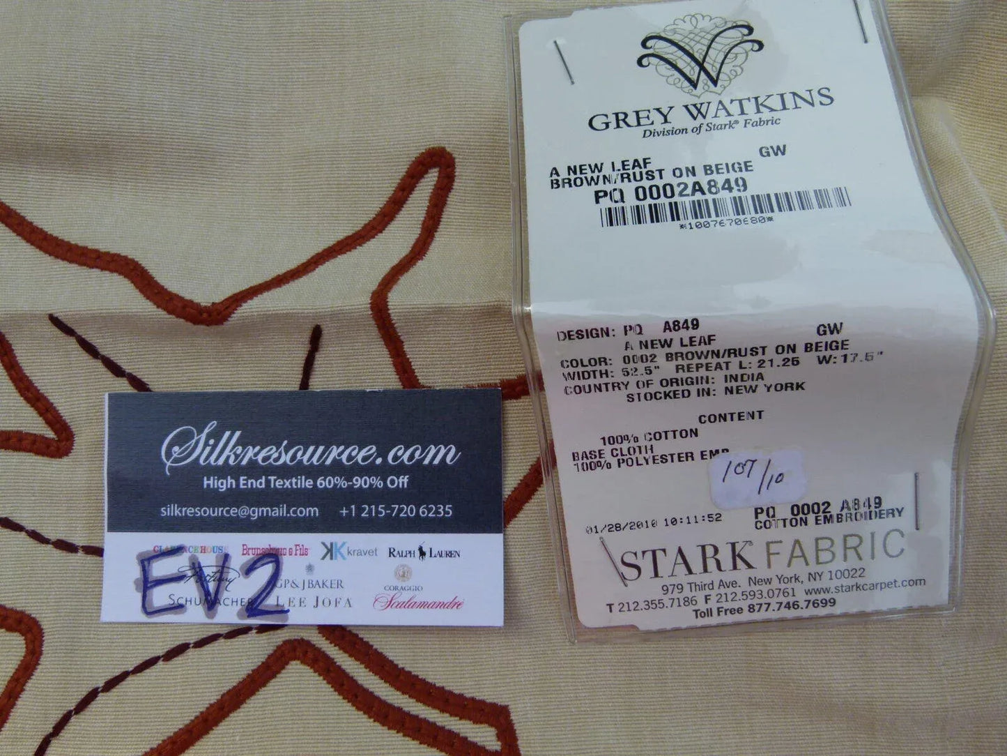 23 Ev2 1.2y Scalamandre A New Leaf Brown/rust On Beige Cotton