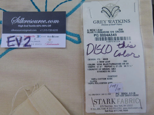 24 Ev2 1.2y Scalamandre A New Leaf Blue On Beige Cotton