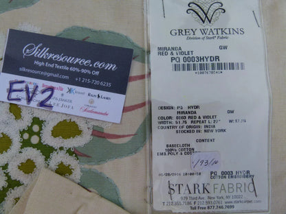 25 Ev2 1.2y Scalamandre Miranda Red Green Floral Cotton Print Embroidery MSRP USD646/Yard