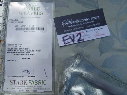 30 Ev2 1.3y Scalamandre Vallen Tahoe Blue Silver Silk Leaf Woven MSRP 543/Y