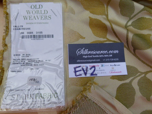 33 Ev2 1.3y Scalamandre Vallen Chartreuse Green Yellow Silk Leaf Woven