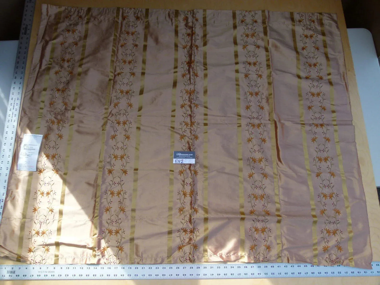 35 Ev2 1.2y Scalamandre Maya Embroidery Bisque Brown Silk Floral Stripe