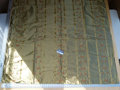 36 Ev2 1.2y Scalamandre Maya Embroidery Olive Green Silk Floral Stripe