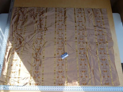 37 Ev2 1.2y Scalamandre Maya Embroidery Copper Brown Pink Silk Floral Stripe