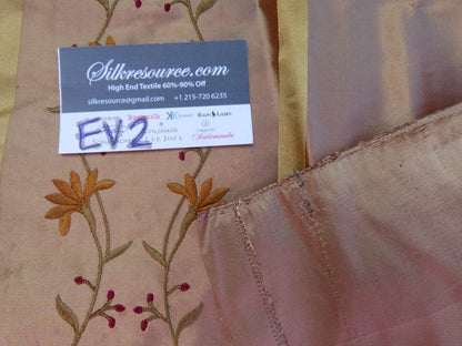 37 Ev2 1.2y Scalamandre Maya Embroidery Copper Brown Pink Silk Floral Stripe