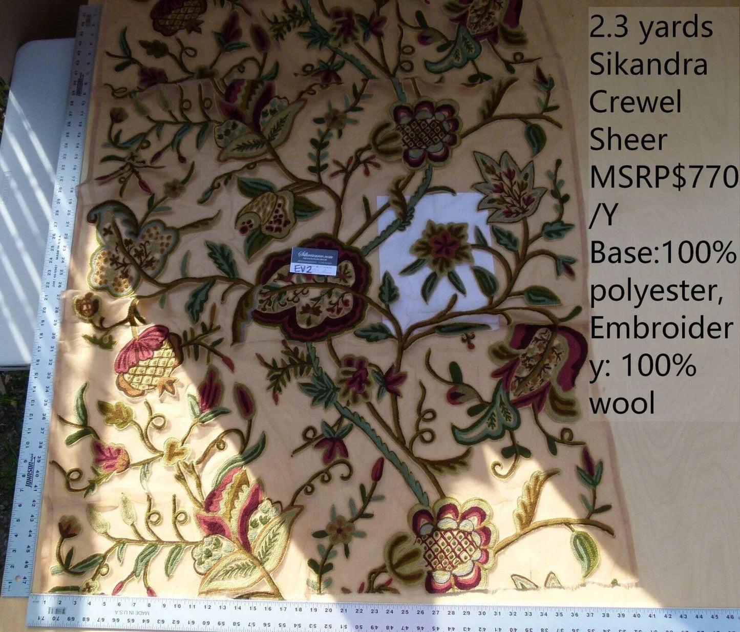 40 Ev2 2.3y Scalamandre Sikandra Multi Crewel Sheer Embroidery Width 40 inches MSRP USD 770/Y