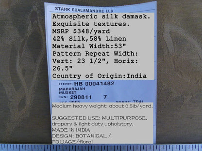 By Yard Scalamandre Gw Maharajah Musket Brown Pink Peach Silk Linen Damask Reversible MSRP USD 348/Y