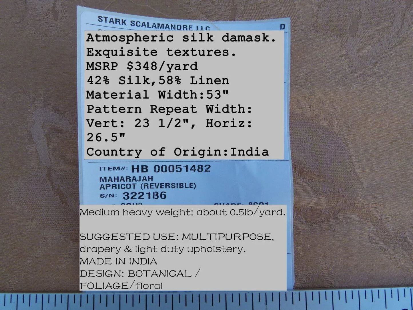 By Yard Scalamandre Gw Maharajah Apricot Pink Peach Silk Linen Damask Reversible MSRP USD 348/Y