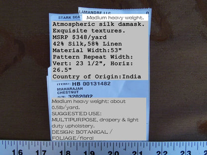 By Yard Scalamandre Gw Maharajah Chestnut Brown Silk Linen Damask Reversible MSRP USD 348/Y