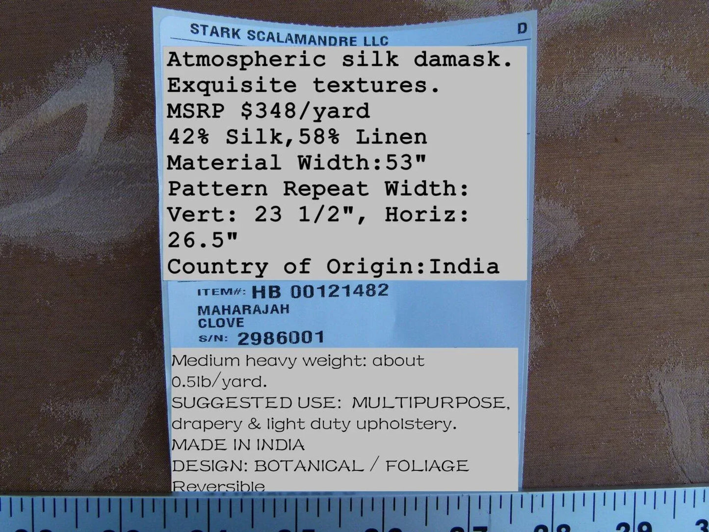 By Yard Scalamandre Gw Maharajah Clove Pink Brown Silk Linen Damask Reversible MSRP USD 348/Y