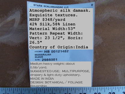 By Yard Scalamandre Gw Maharajah Clove Pink Brown Silk Linen Damask Reversible MSRP USD 348/Y