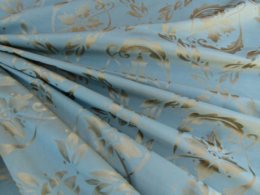 Scalamandre Navonna Reseda Blue Green Neoclassical Silk Lampas Medallion Crest MSRP USD 444/yard  Old World Weavers